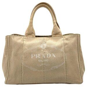 Prada Women's Beige Enameled Metal Triangle Canapa Tote Bag With Twilly